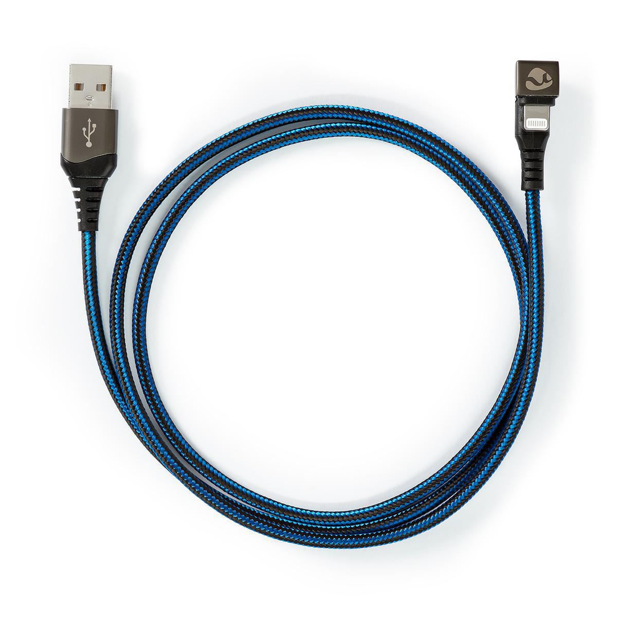 Nedis USB Cable | USB 2.0 | Apple Lightning 8-Pin | USB-A Male | 12 W | 480 Mbps | Nickel Plated | 1.00 m | Round | Braided / Nylon | Black / Blue | Cover Window Box