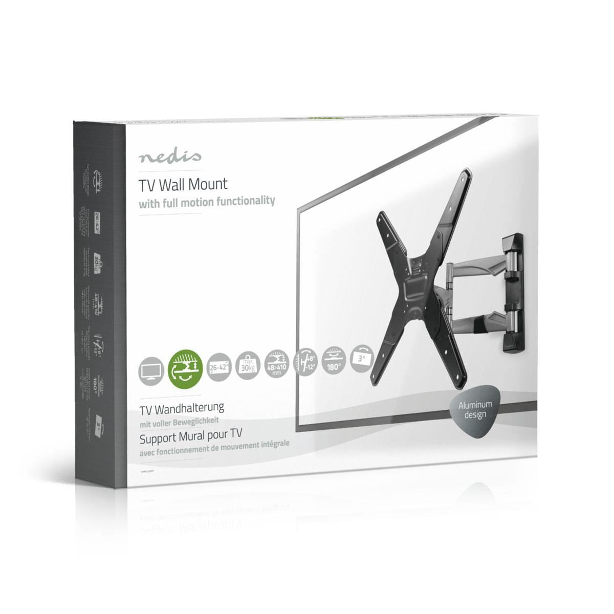 Nedis Full Motion TV Wall Mount | 23 - 55 " | Maximum supported screen weight: 30 kg | Tiltable | Rotatable | Minimum wall distance: 48 mm | Maximum wall distance: 410 mm | 3 Pivot point(s) | Steel | Black