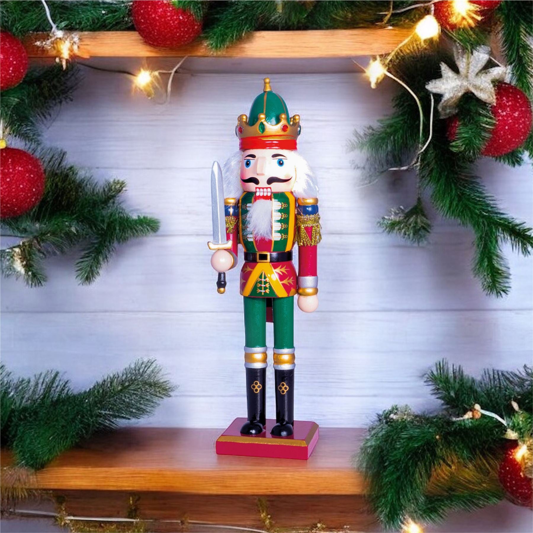 30cm Wooden Traditional Christmas Nutcracker Decoration with Sword