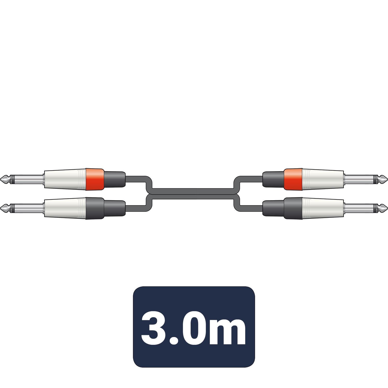 Citronic 3m Classic Audio Leads 2 x 6.3mm Mono Jack Plugs - 2 x 6.3mm Mono Jack Plugs