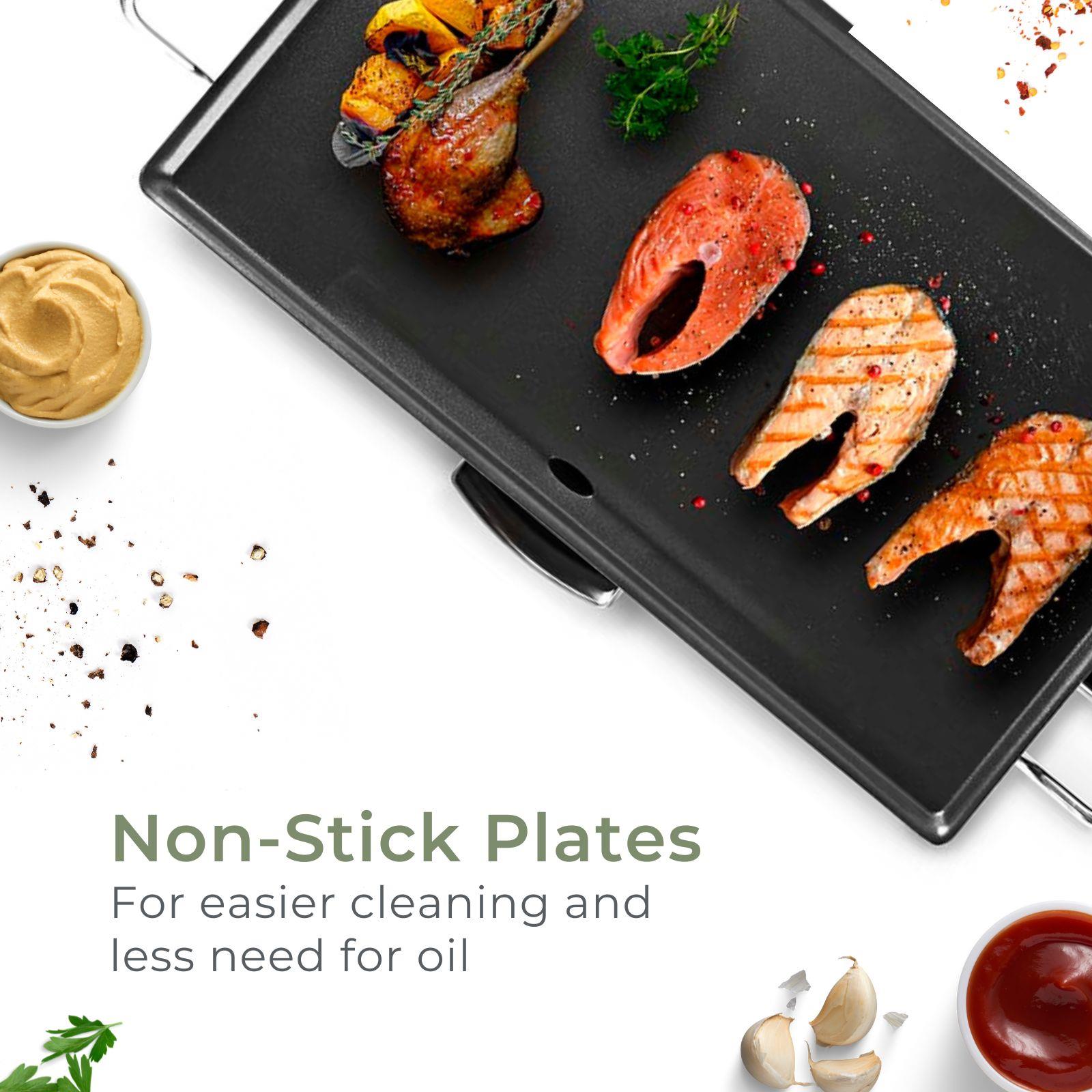 MELISSA Electric Teppanyaki Grill Plate, Large Non-Stick Table Top Griddle with 47.5cm x 26.5cm Hot Plate, Adjustable Temperature Control and Drip Tray, 2000W - Black