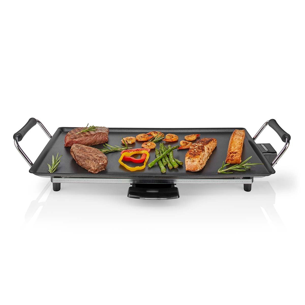 MELISSA Electric Teppanyaki Grill Plate, Large Non-Stick Table Top Griddle with 47.5cm x 26.5cm Hot Plate, Adjustable Temperature Control and Drip Tray, 2000W - Black