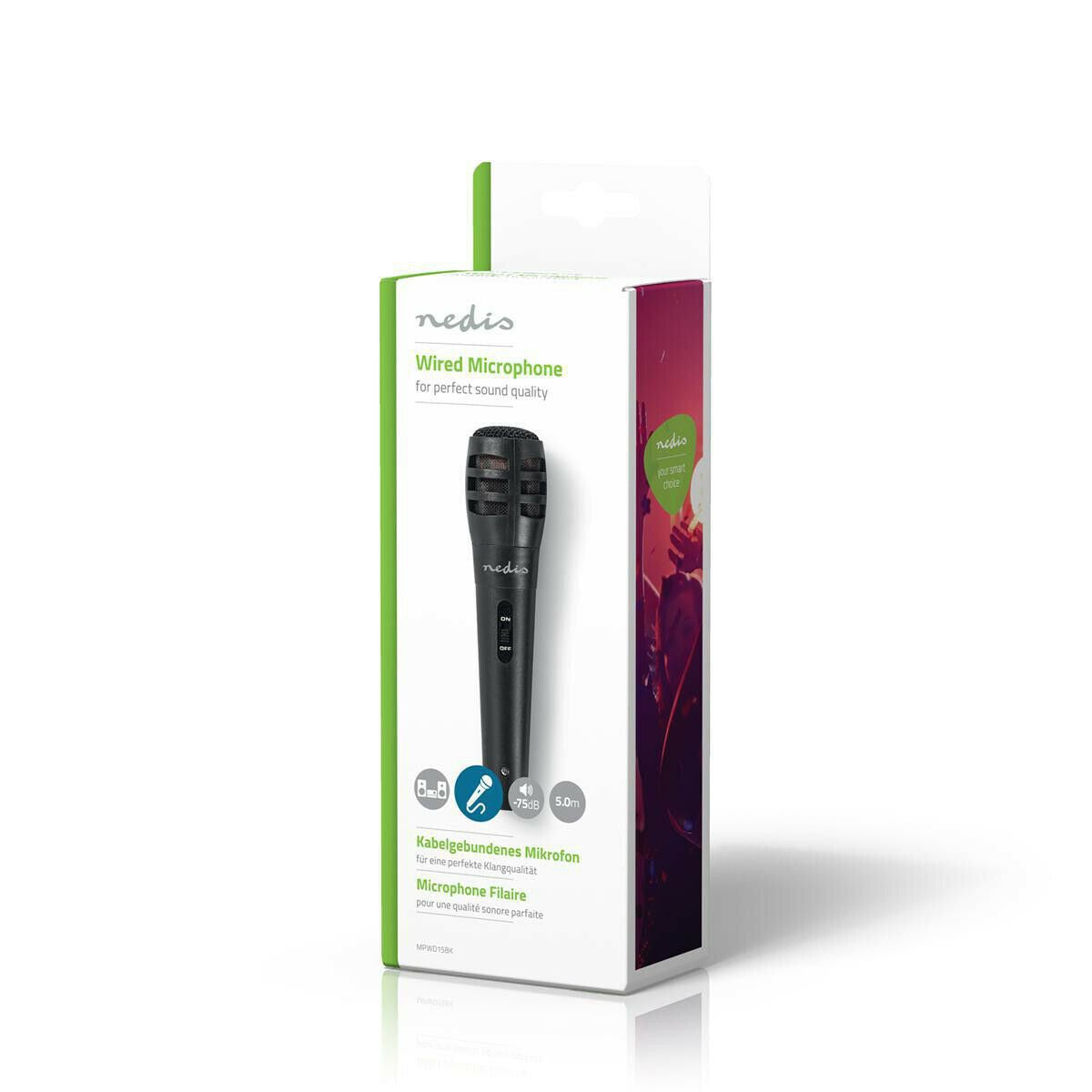 Nedis Uni-Directional Wired 6.5mmm Dynamic Microphone, On /Off, sensitivity 72dB +/- 3dB, 80Hz-13kHz, Wired 5m - Metal Black