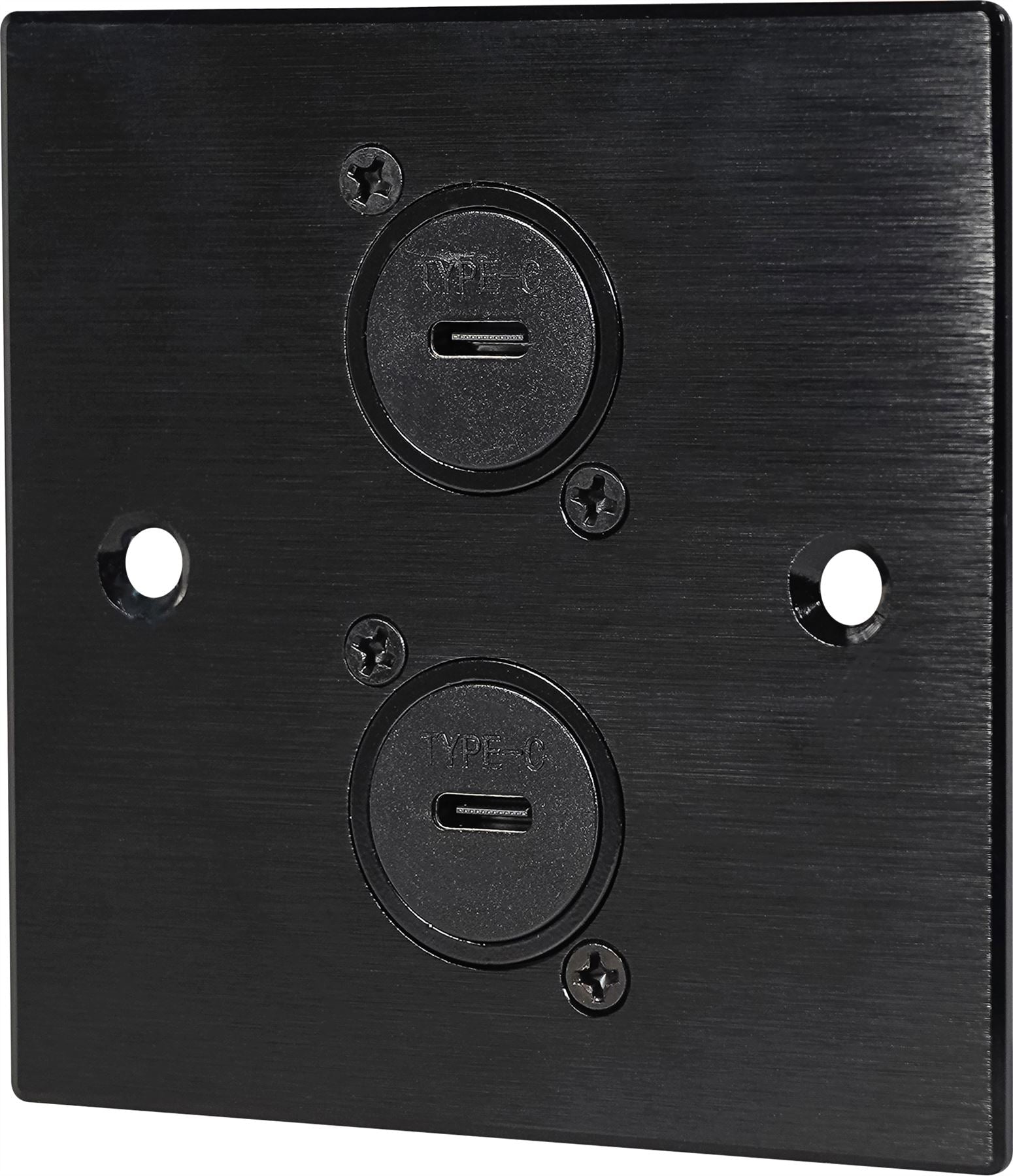 Black Wall Face Plate Electrical AV Slim Series 2 x USB C Sockets Feedthrough Wall Plate Metal