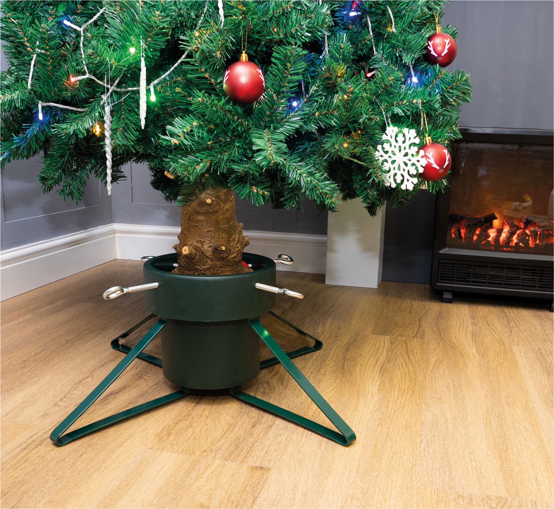 Christmas Tree Stand with 4 Clasps, 4 Metal Legs and Water Tank, for Real Trees up to 2.1m / 7ft