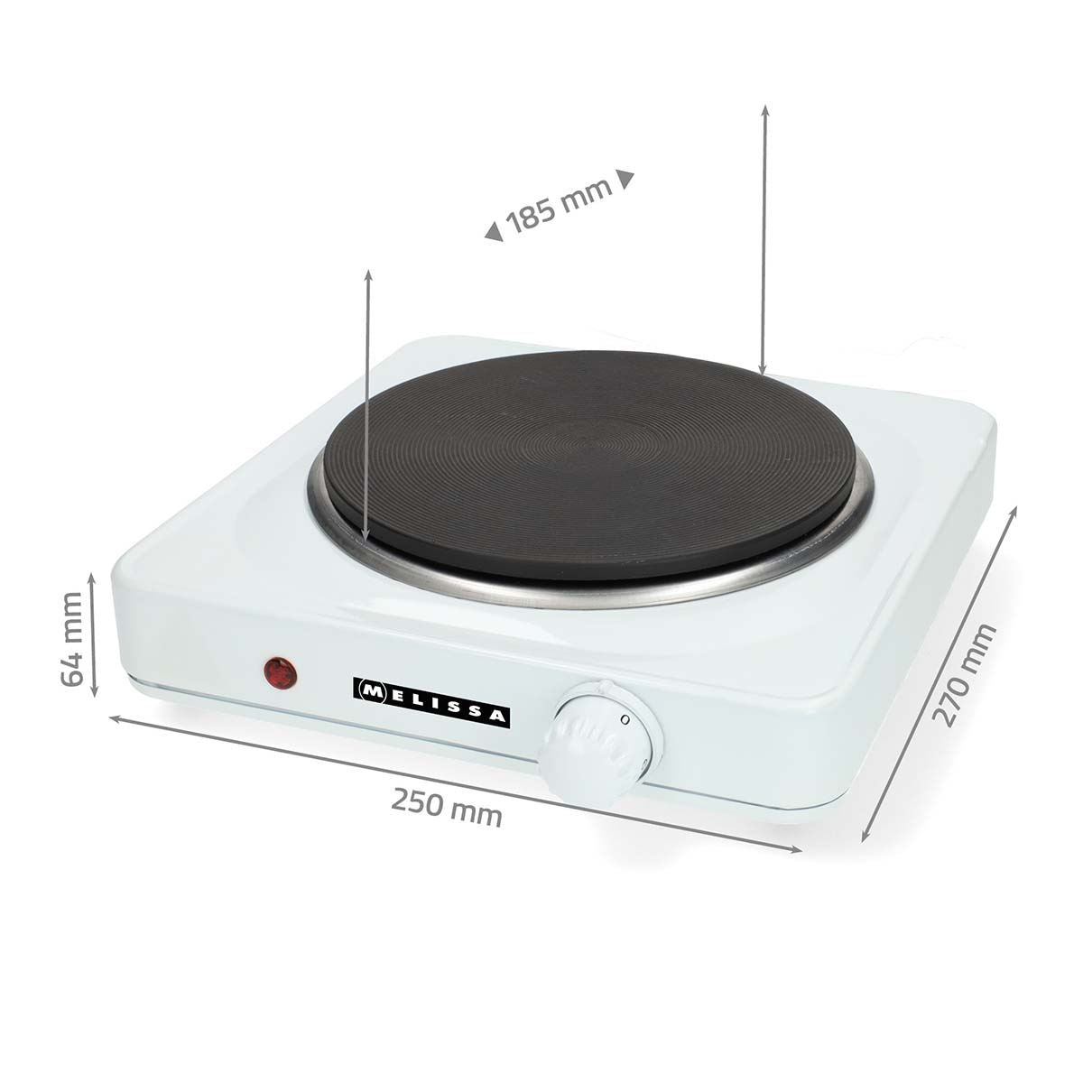 MELISSA Hot Plate, Portable and Compact Electric Hob with Temperature Control for Home, Camping & Caravan Table Top Cooking - Single 1500W
