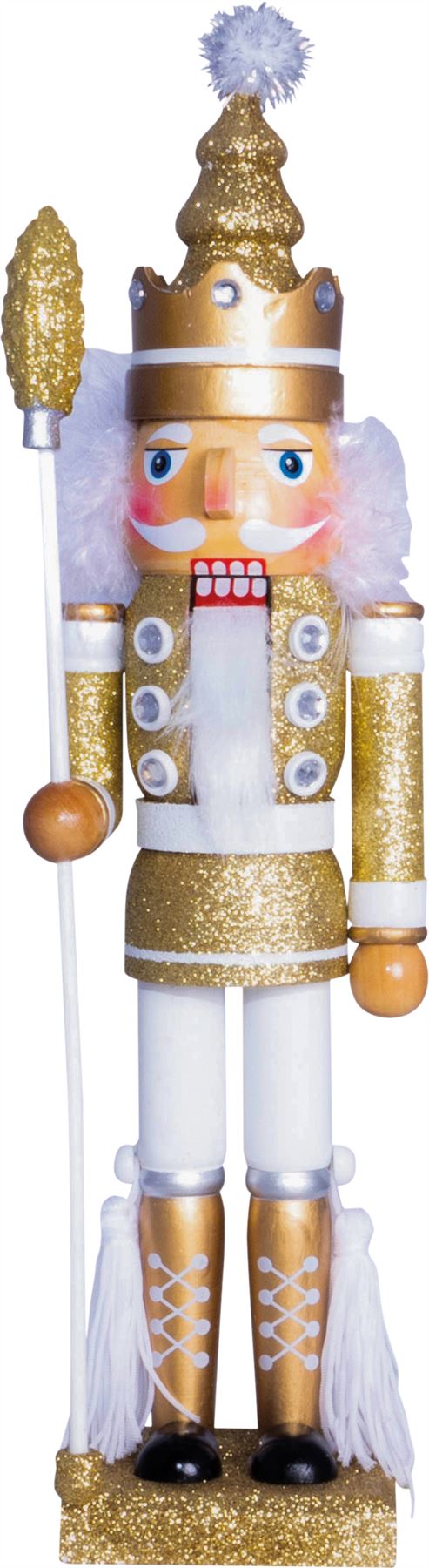 40cm Traditional Christmas Nutcracker Wooden Soldier Decoration Gold and White