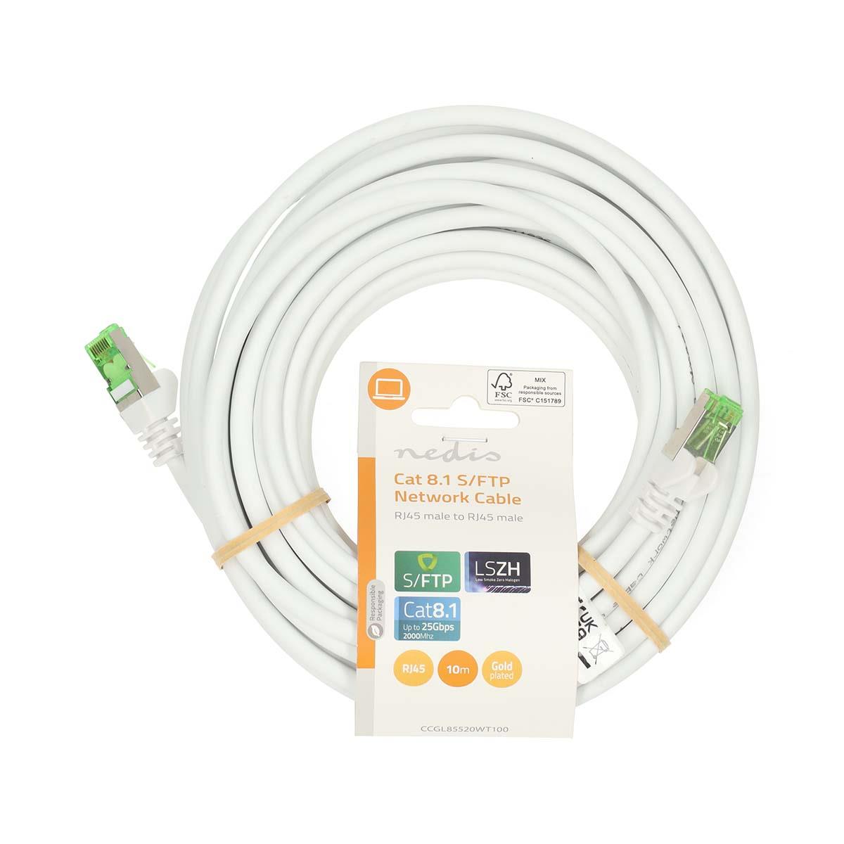 Nedis Cat 8.1 Network Cable | S/FTP | RJ45 Male | RJ45 Male | 10.0 m | Round | LSZH | White | Label