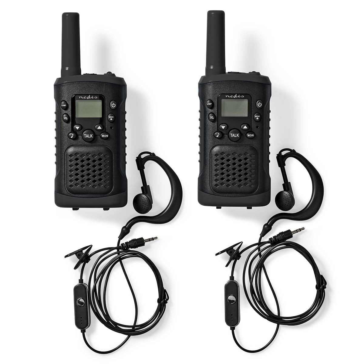 Nedis Walkie Talkies for Adults Long Range Two Way Radios - PMR Walky Talky PTT VOX Easy to Use 8 Ch | Headphone Set| 6km | 3 Hour | Flashlight | Black
