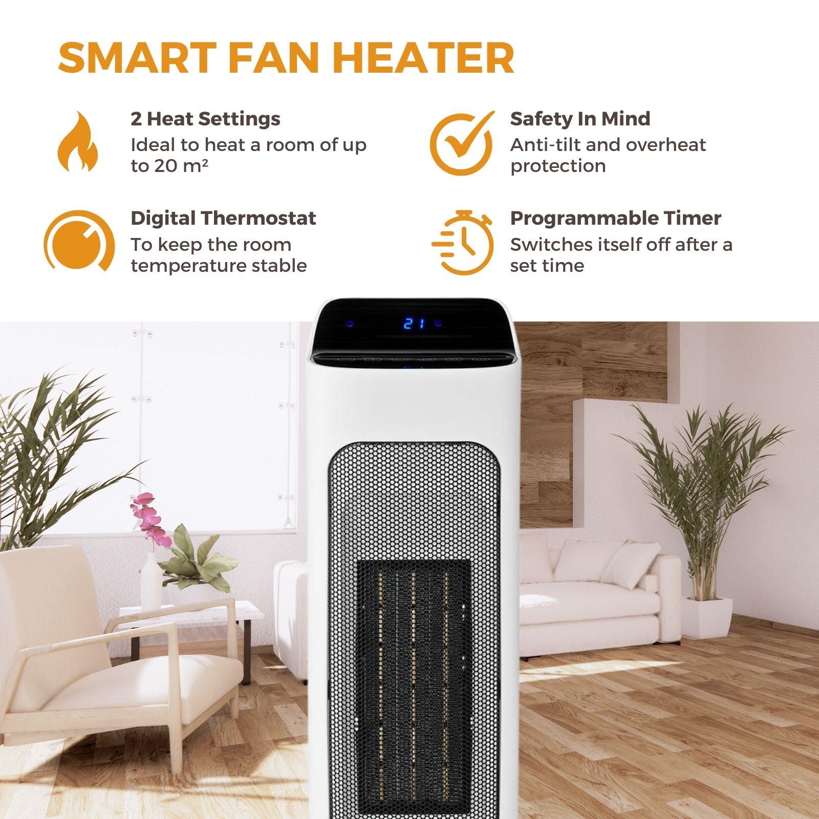 Nedis SmartLife Ceramic PTC Fan Heater | Wi-Fi | 2000 W | 2 Heat Settings | Oscillation | Display | 10 - 49 °C | Android™ / IOS | White
