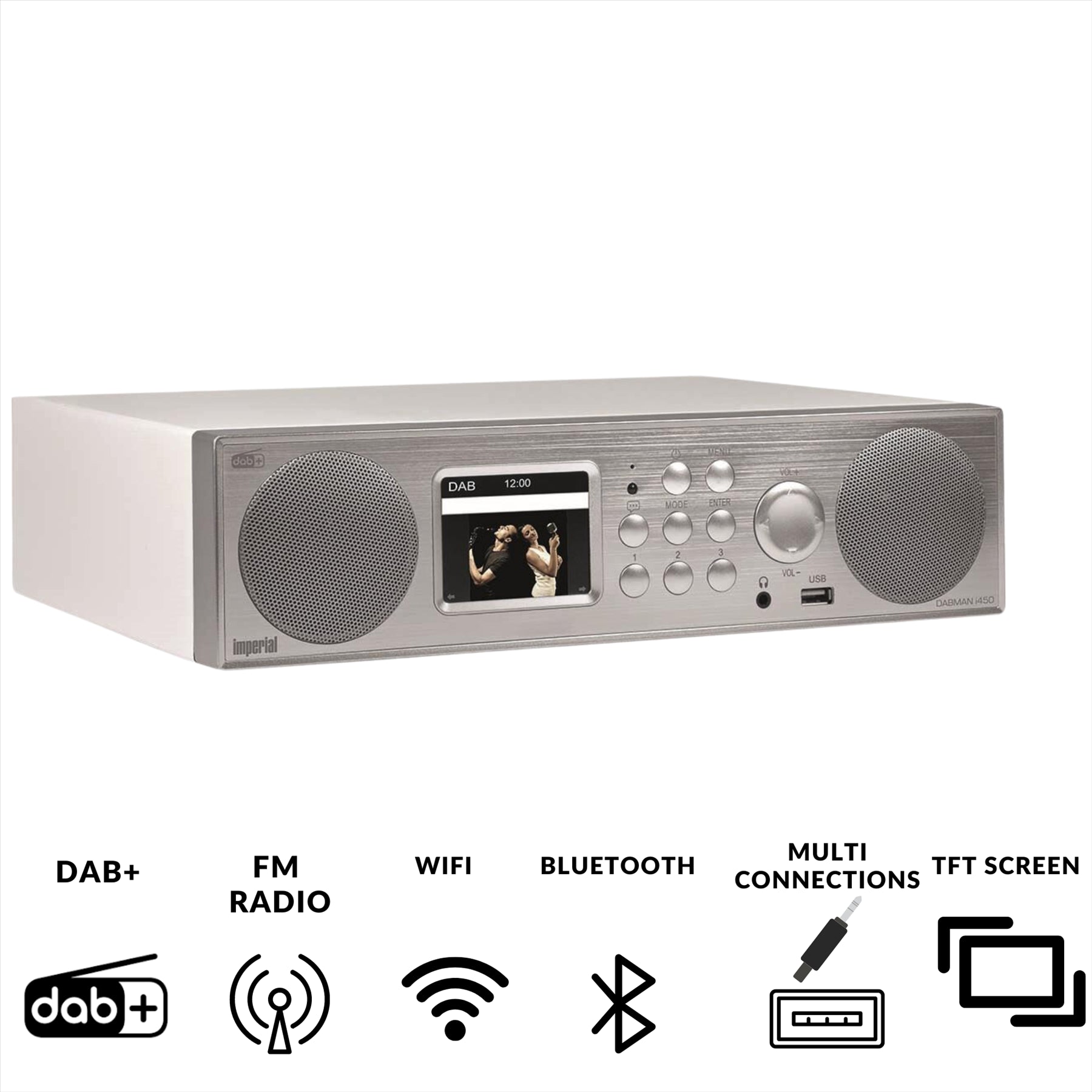Imperial DABMAN i450 Hybrid Stereo Radio DAB+ / FM / Internet /Bluetooth White-Silver