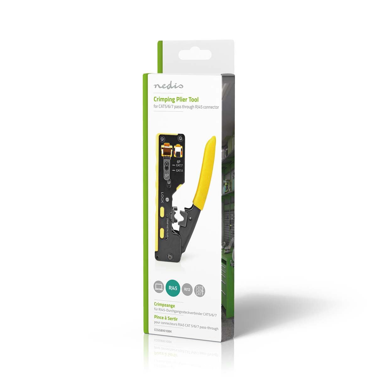 Nedis Crimp pliers | CAT5 / CAT5e / CAT6 / CAT6a / CAT7 / RJ12 / RJ45 | Cutting / Plier / Stripping | Rubber / Steel | Black / Yellow