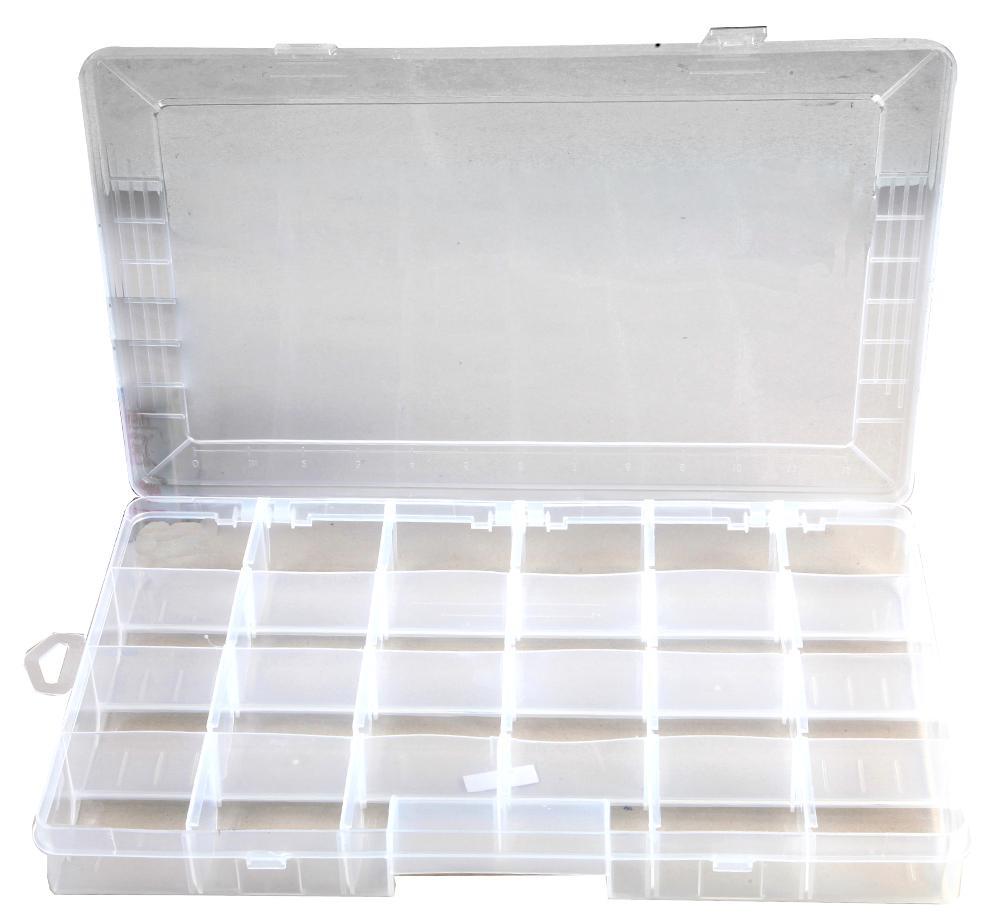 4 -24 Compartment Transparent Organiser Storage Box with Removable Sections - 48mm x 235mm x 382mm, Crafting, DIY etc.