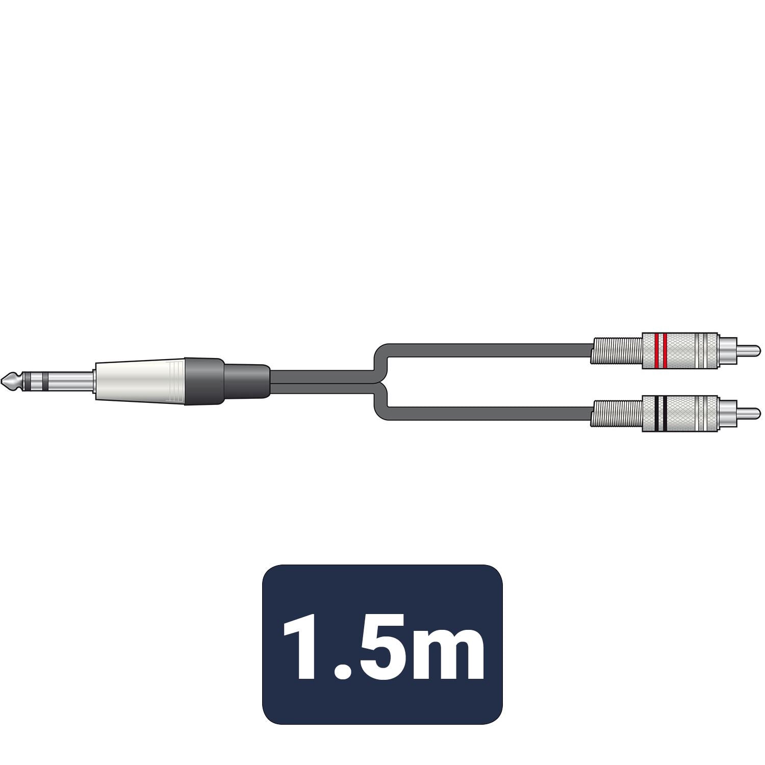 Citronic 1.5m Classic Audio Lead 6.3mm 1/4" TRS Jack - 2 RCA Phono Plugs