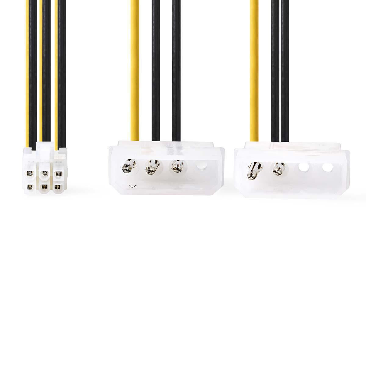 Nedis Internal Power cable | 2x Molex Male | PCI Express Female | Gold Plated | 0.20 m | Round | PVC | Black / Yellow | Polybag