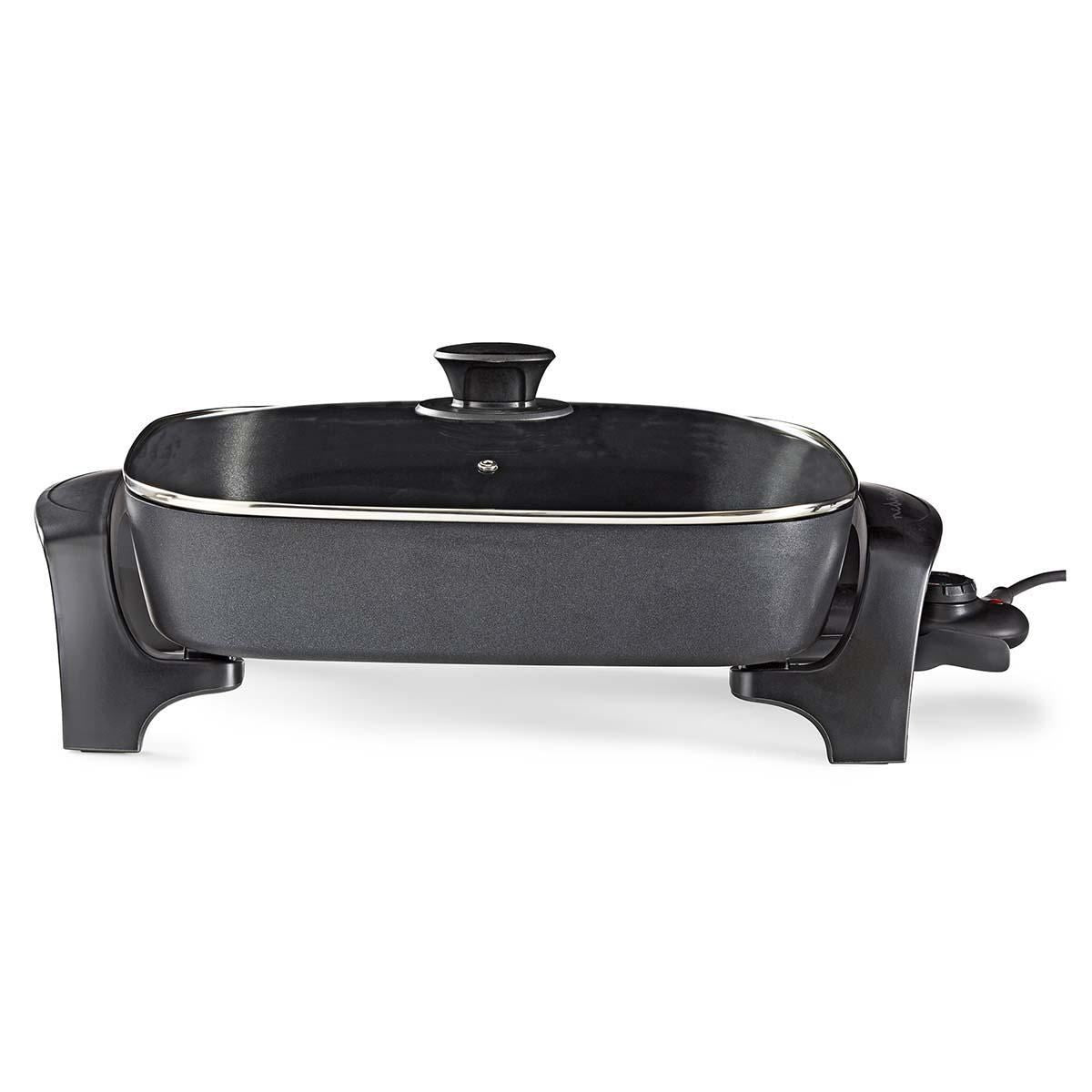 Nedis 7L Non Stick Electric Skillet Pan Cooker, 40cm XXL Multi Function with Tempered Glass Lid and Thick Cast Aluminium Body, 2200W for Frying, Baking, Stewing, Braising, Cooking - Black