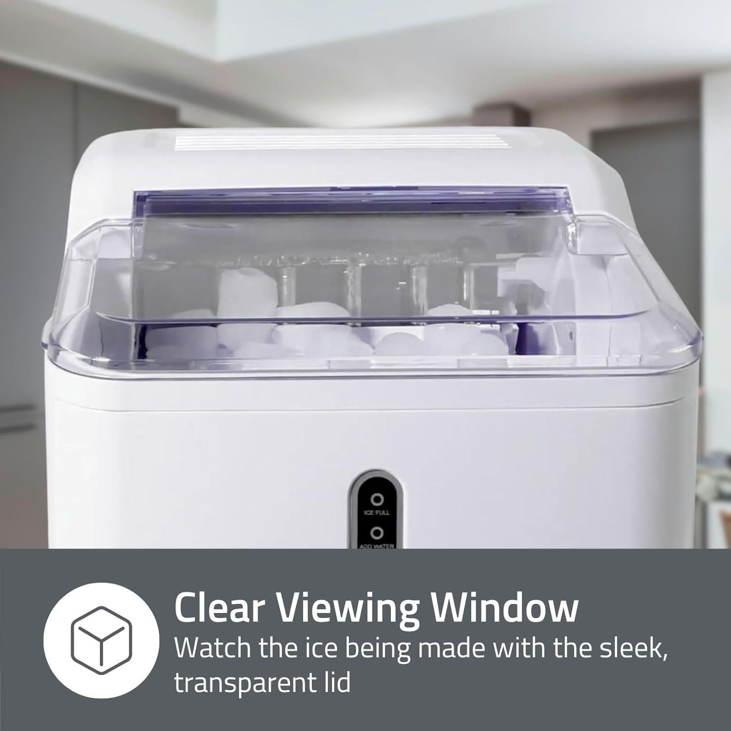 Nedis Ice Maker, Countertop Machine With 1.6L Tank, Up to 12 kg of Ice in 24hrs, Includes Removable Basket, Produces Ice Cubes in 8 Minutes - White