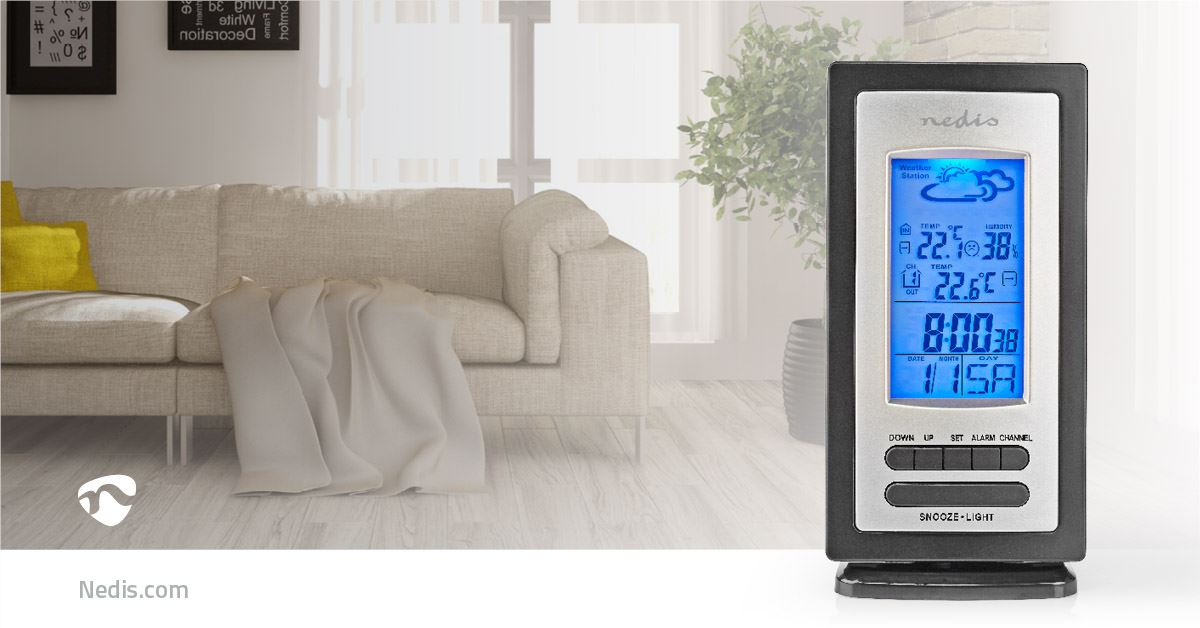 Nedis Weather Station | Indoor & Outdoor | Including wireless weather sensor | Weather forecast | Time display | LCD Display | Alarm clock function