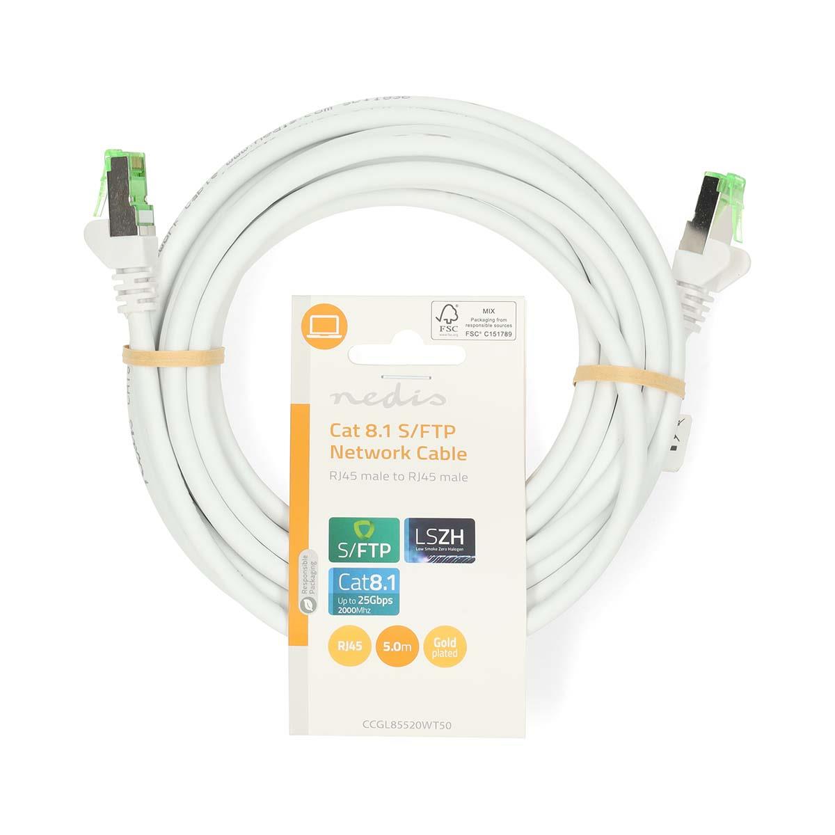 Nedis Cat 8.1 Network Cable | S/FTP | RJ45 Male | RJ45 Male | 5.00 m | Round | LSZH | White | Label