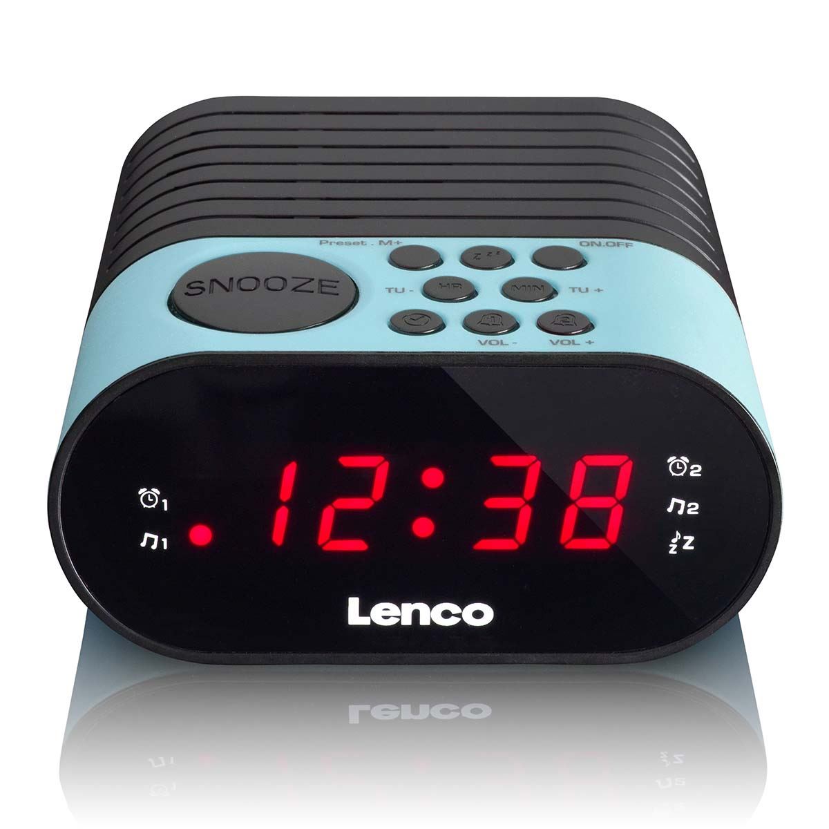 Lenco FM Alarm Clock Radio with Clear Read LED | Blue