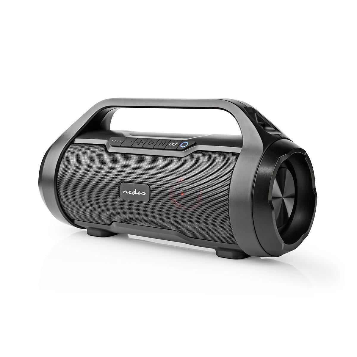 Nedis Bluetooth® Party Boombox | 6 hrs | 2.0 | 80 W | Media playback: AUX / Micro SD / USB | IPX5 | Linkable | Carrying handle | Party lights | Black