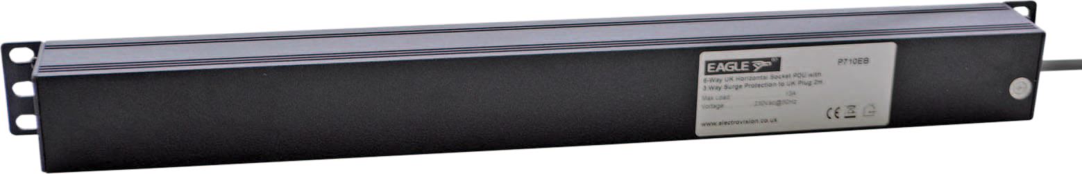 6-Way Horizontal 13A 3 -Way Surged Protected Switched PDU 19-Inch 1U Standardised Power Distribution Unit 2m Lead