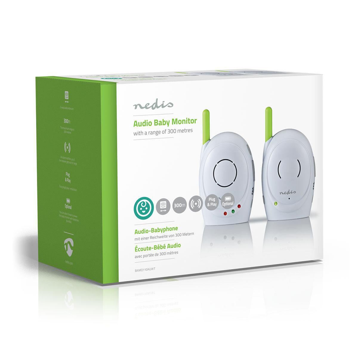 Nedis Audio Baby Monitor - Wireless Baby Phones with Intercom and 300m Range - Set of 2 - Green/White