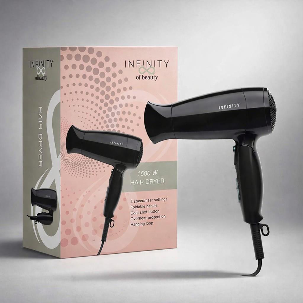 MELISSA Travel Folding Hair Dryer Lightweight and Powerful 1600W Blow Dryer, Dual Voltage, Worldwide Use, 2 Heat/Speed Settings, Black