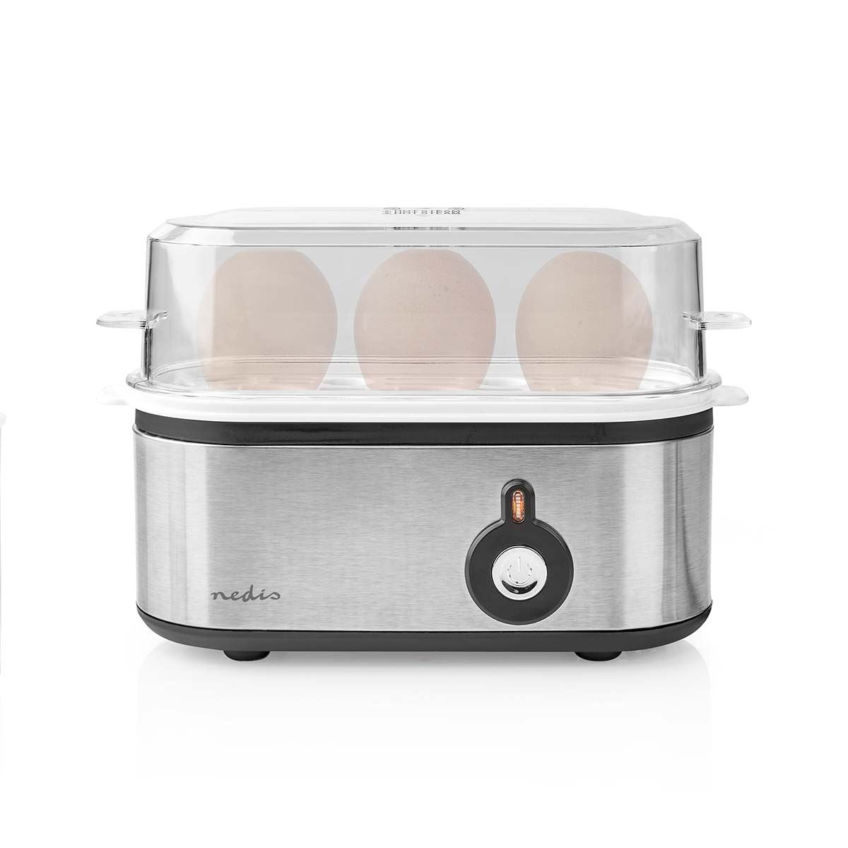 Nedis Compact Electric Egg Cooker Boiler, 210W with Loud Buzzer, for up to 3 Eggs