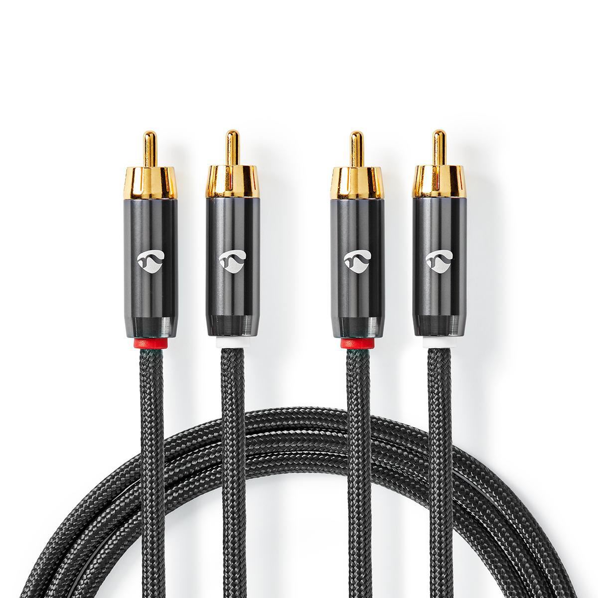 Nedis Stereo Audio Cable | 2x RCA Male | 2x RCA Male | Gold Plated | 5.00 m | Round | Grey / Gun Metal Grey | Cover Window Box