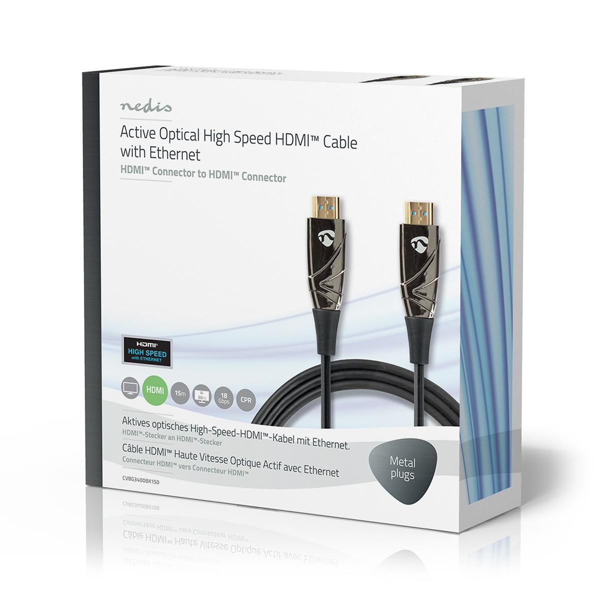Nedis Active Optical High Speed HDMI™ Cable with Ethernet | HDMI™ Connector | HDMI™ Connector | 4K@60Hz | 18 Gbps | 15.0 m | Round | PVC | Black | Gift Box