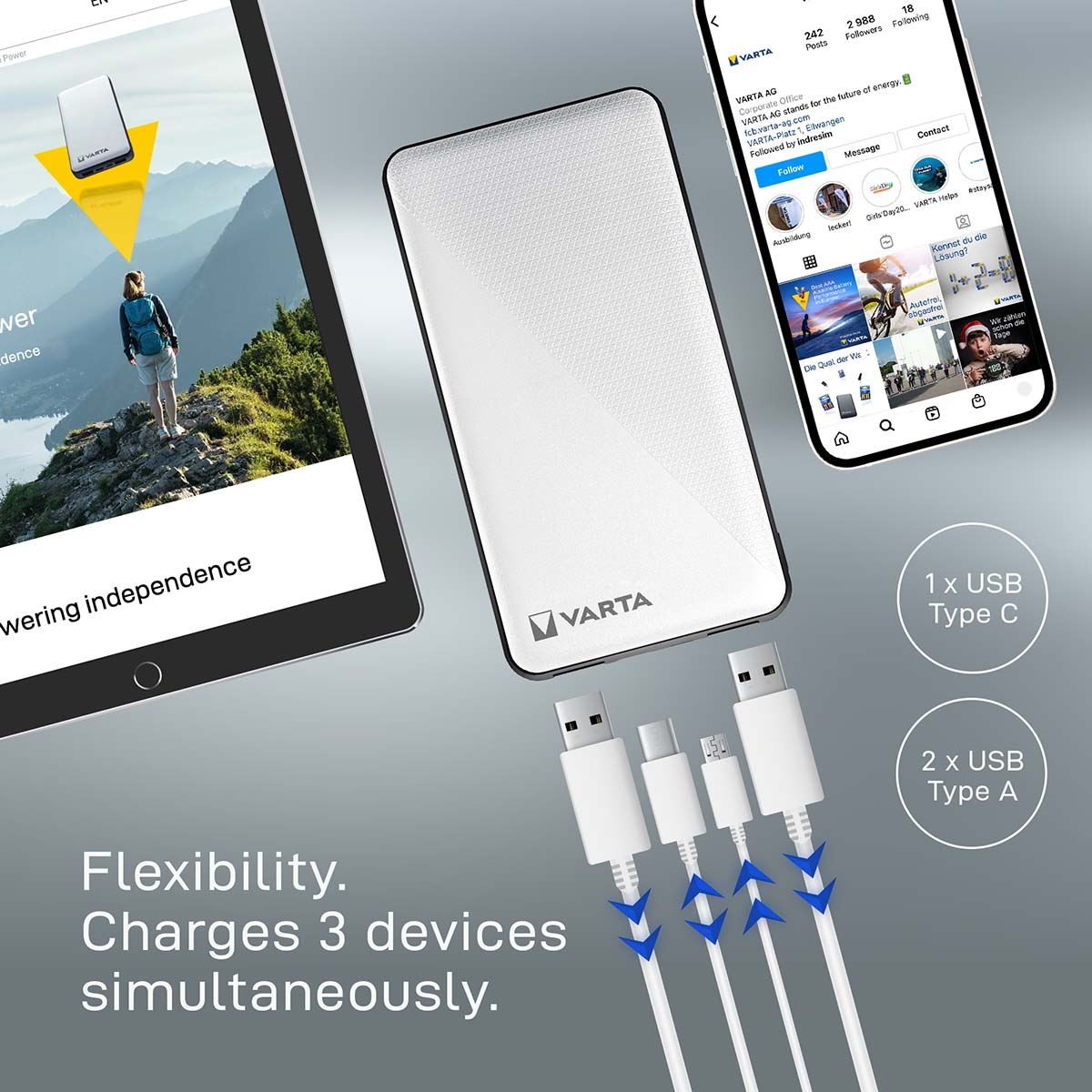 Varta Powerbank Energy | 10000 mAh | Output connection: 2x USB-A / 1x USB-C™