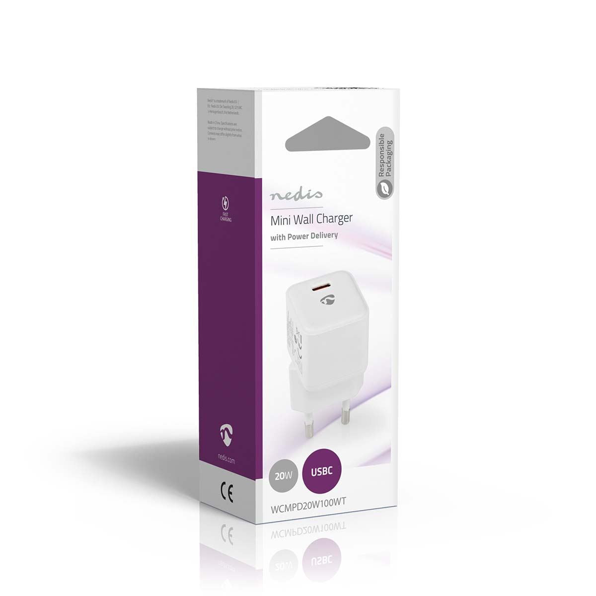 Nedis EU Euro Travel Wall Charger | 20 W | PD3.0 20W | Quick charge feature | 1.67 / 2.22 / 3.0 A | Number of outputs: 1 | USB-C™ | Automatic Voltage Selection | White