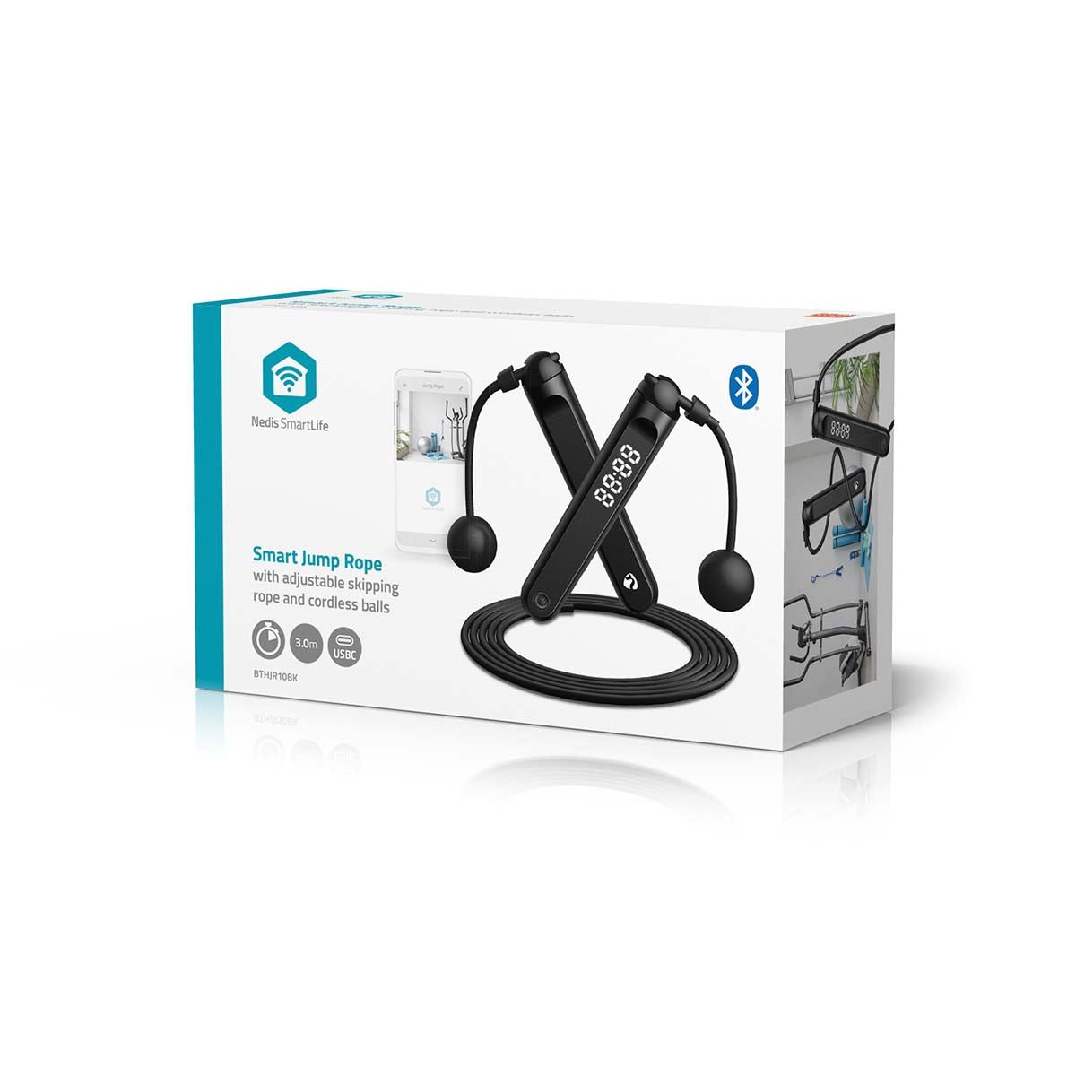 Nedis Smartlife Bluetooth Skipping Exercise Fitness Rope LED / App Counter Adult & Kids