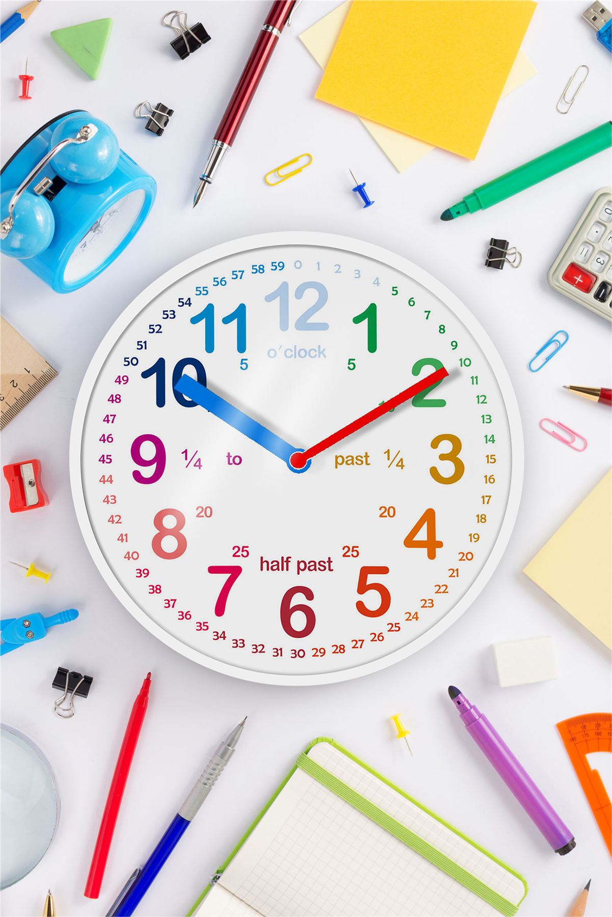 25cm Large Kids Time Teach Kids Wall Clock Bedroom School Home - White