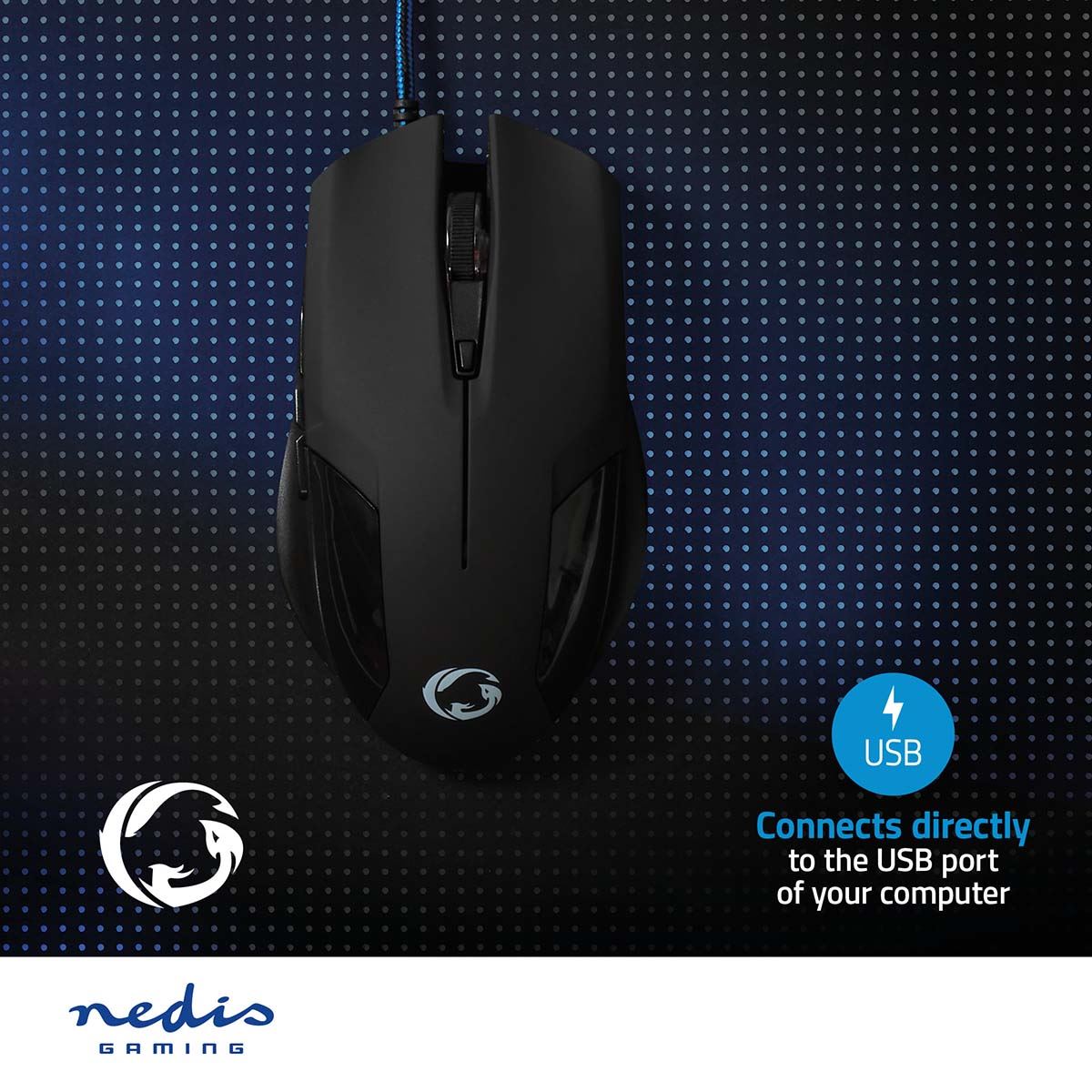 Nedis Gaming Mouse | Wired | 1200 / 2400 / 4800 / 7200 dpi | Adjustable DPI | Number of buttons: 6 | Programmable buttons | Right-Handed | 1.50 m | Without Lighting