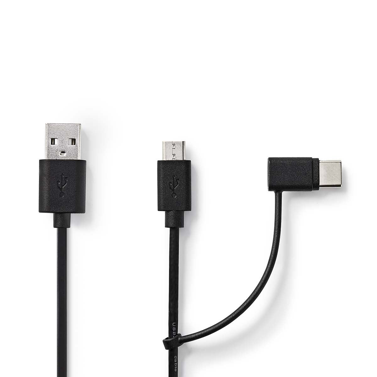 Nedis 2-in-1 Cable | USB 2.0 | USB-A Male | USB Micro-B Male / USB-C™ Male | 480 Mbps | 1.00 m | Nickel Plated | Round | PVC | Black | Label
