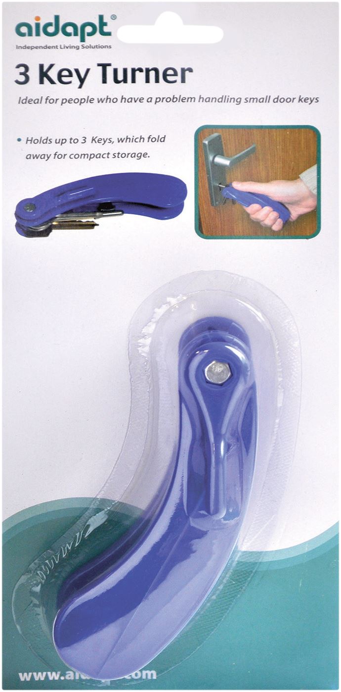 Key Turner with Space for 3 Keys, Easy Turn Device. Ergonomic Design. for Those with Arthritis or a Weak Grip. Leverage/Assistance for Turning a Key in a Lock. Handy Grip Aid. Keys Fold Into Turner