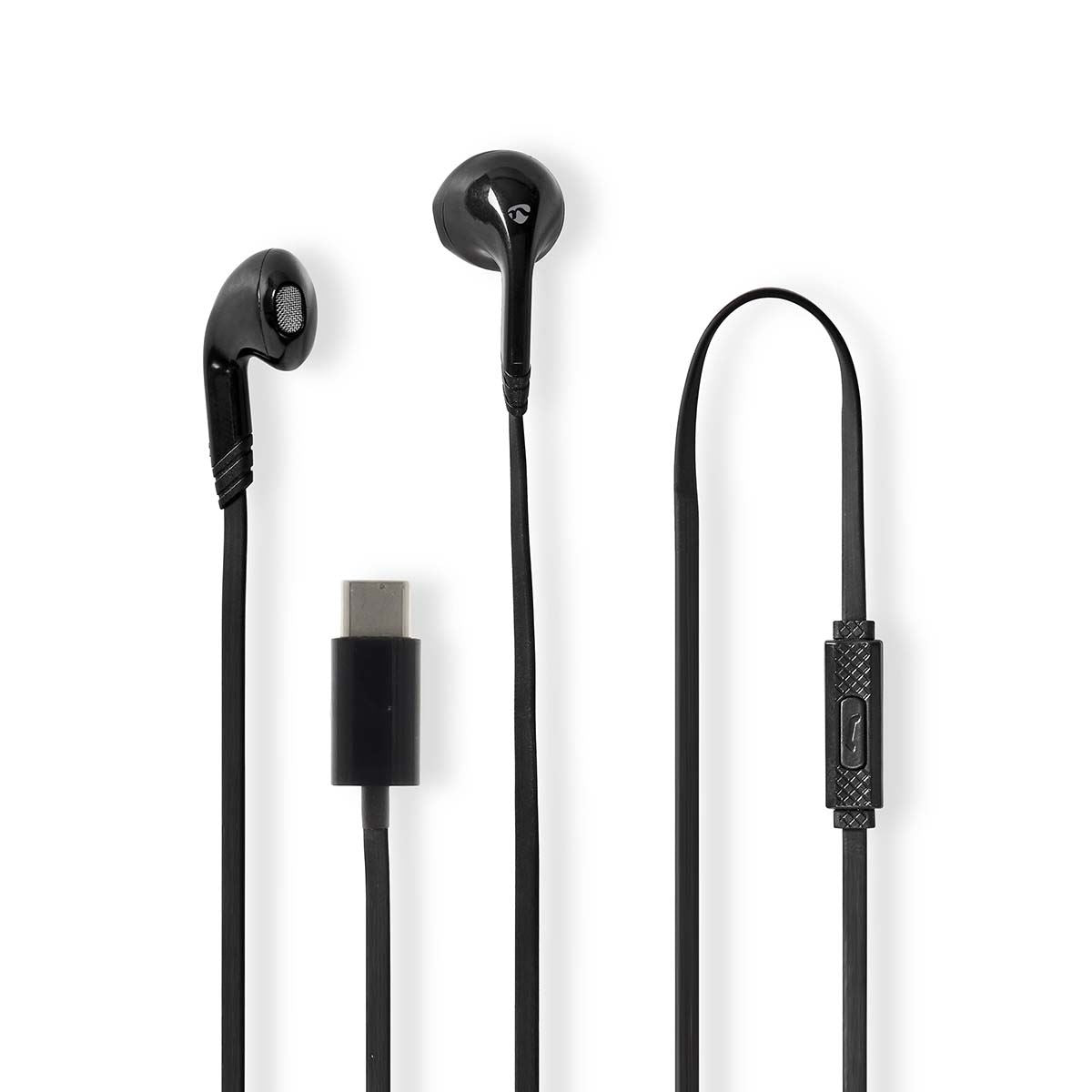 Nedis Wired In-Ear Headphones With USB-C Connector, 13.5mm High Performance Drivers, Built-In Microphone For Hands-Free Calling, Durable ABS Construction, Black, 1.20m Cable
