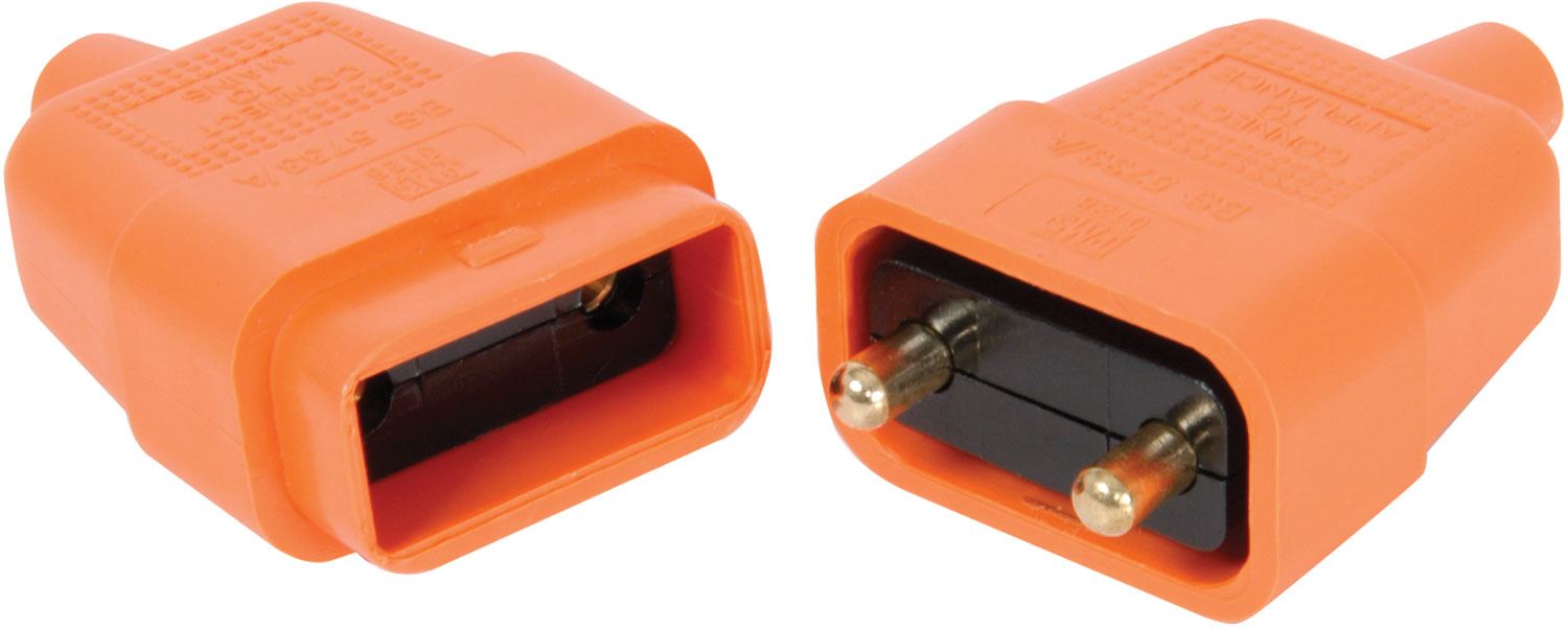 Lawn Mower Cable Repair Kit 2 Pin Rubber Flex Connector 10A AMP Adapter In-Line Coupler 2 Core Plug and Cable Socket - Orange