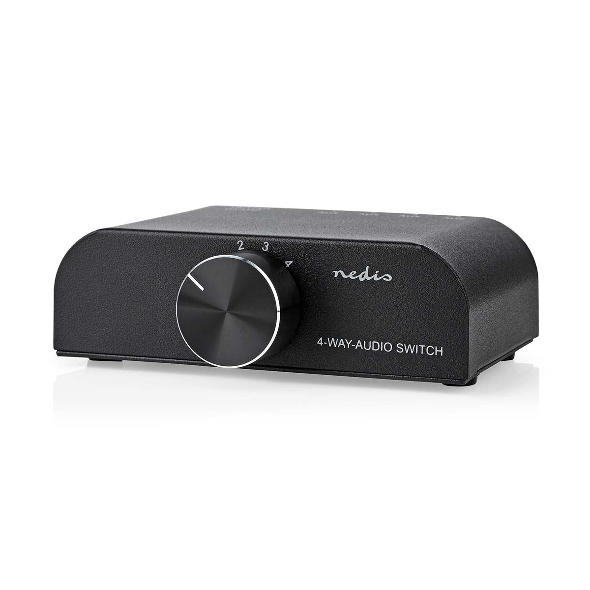 Nedis Analogue Audio Switch | 4 port(s) | Connection input: 1x 3.5 mm Audio Input / 3x (2x RCA Female) to Connection output: 1x (2x RCA Female) | Manual | Metal | Anthracite