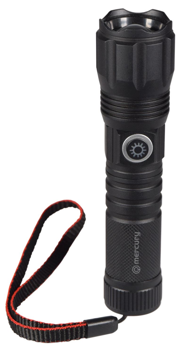 Mercury Rechargeable LED Flashlight: Rugged Water Resistant Metal Construction, Super Bright, and Versatile with 4 Lighting Modes, high, Low, Strobe & SOS