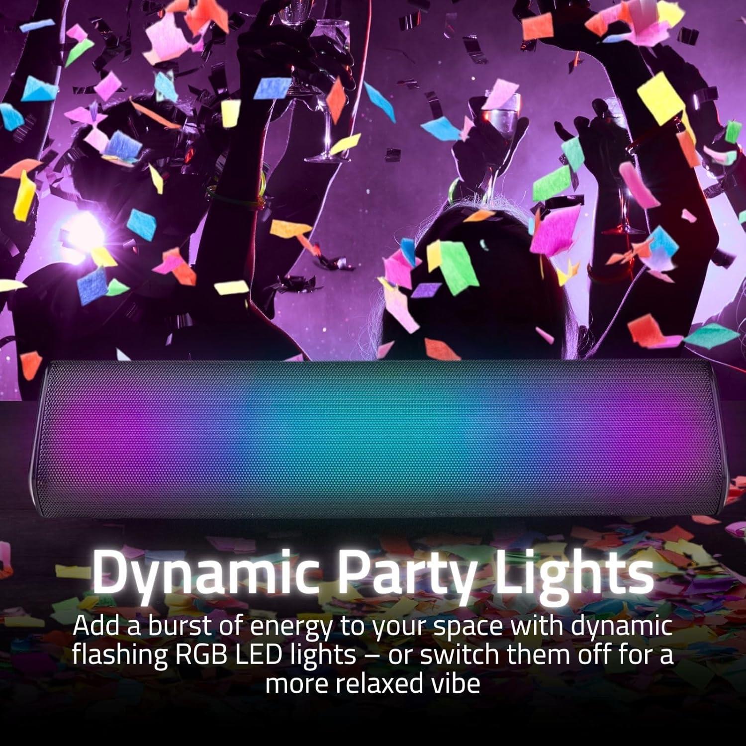 Nedis Bluetooth Speaker, 2.0 Channel 18W Wireless with RGB LED, Tilted Table Design, TWS, Built-In Mic, USB-C, Aux-In, 6-Hour Battery, Lightweight & Portable � Black