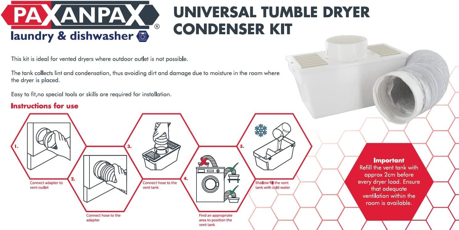 Universal White Knight Tumble Dryer Indoor Condenser Vent Kit Box with 1m Hose