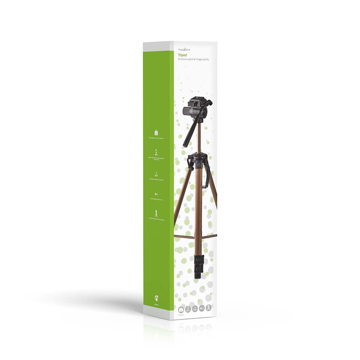 Nedis Tripod | Maximum load capacity: 4.0 kg | Minimum working height: 64.0 cm | Maximum working height: 161.0 cm | 2 Segments | Pan & Tilt | Travel bag included | ABS / Aluminium | Black / Bronze