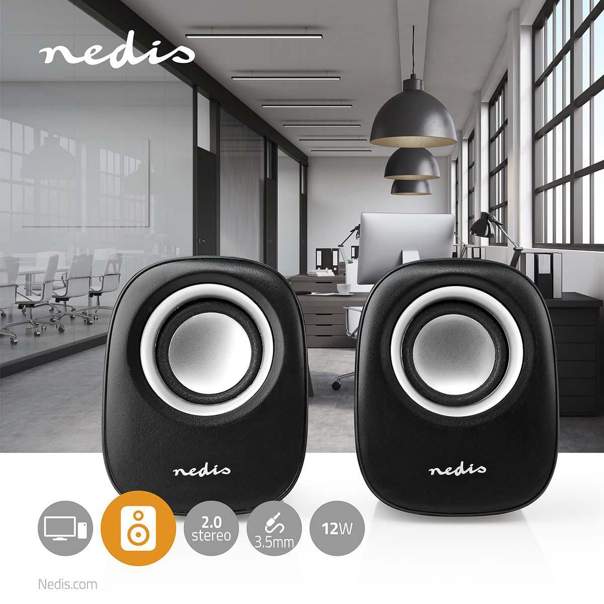 Nedis PC Speaker | 2.0 | 12 W | 3.5 mm Male | USB Powered | Volume control