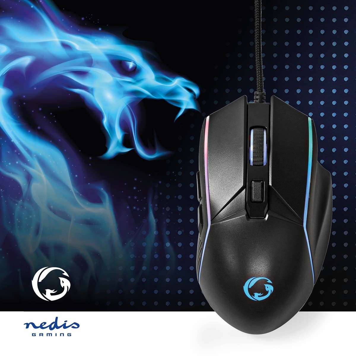 Nedis Gaming Mouse | Wired | 800 / 1200 / 2400 / 3200 / 4800 / 7200 dpi | Adjustable DPI | Number of buttons: 6 | Right-Handed | 1.50 m | LED