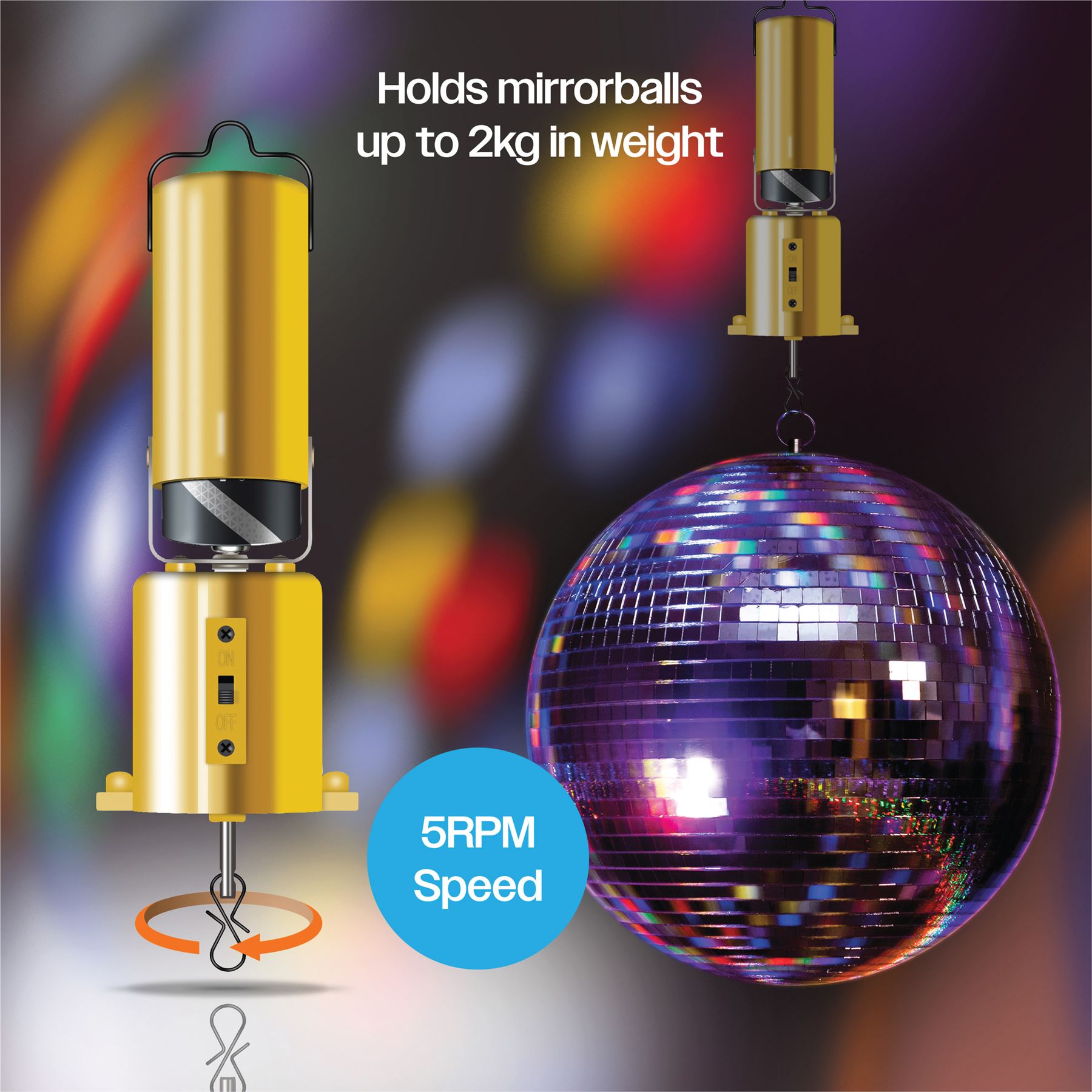Mirror Ball Motor 5 RPM Battery Powered - Gold Effect