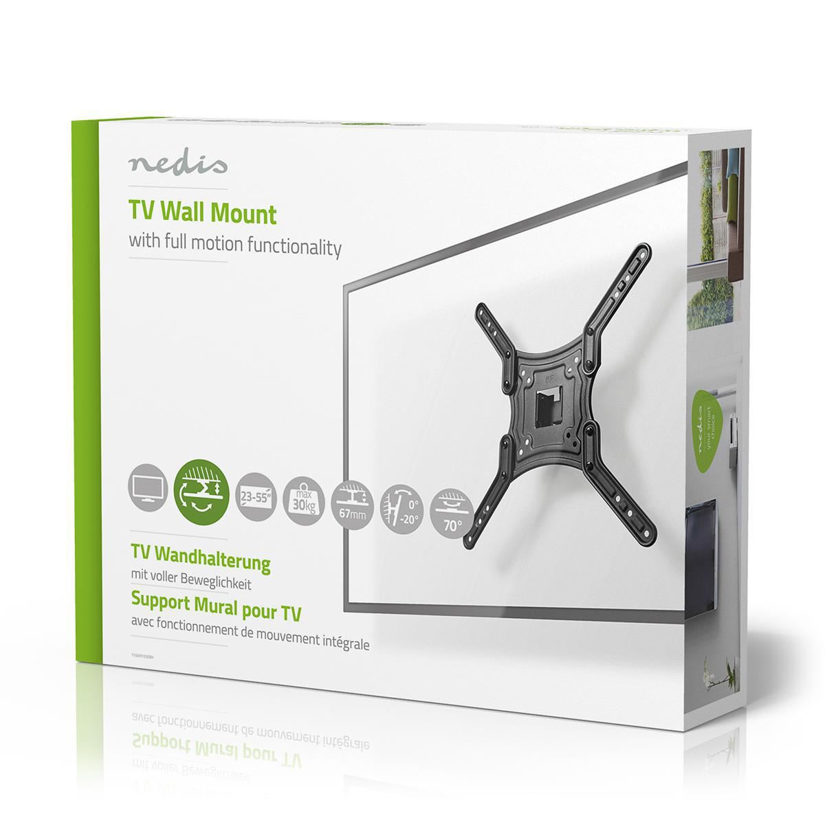 Nedis Full Motion TV Wall Mount | 23 - 55 " | Maximum supported screen weight: 30 kg | Tiltable | Rotatable | Minimum wall distance: 67 mm | Maximum wall distance: 67 mm | 1 Pivot point(s) | ABS / Steel | Black