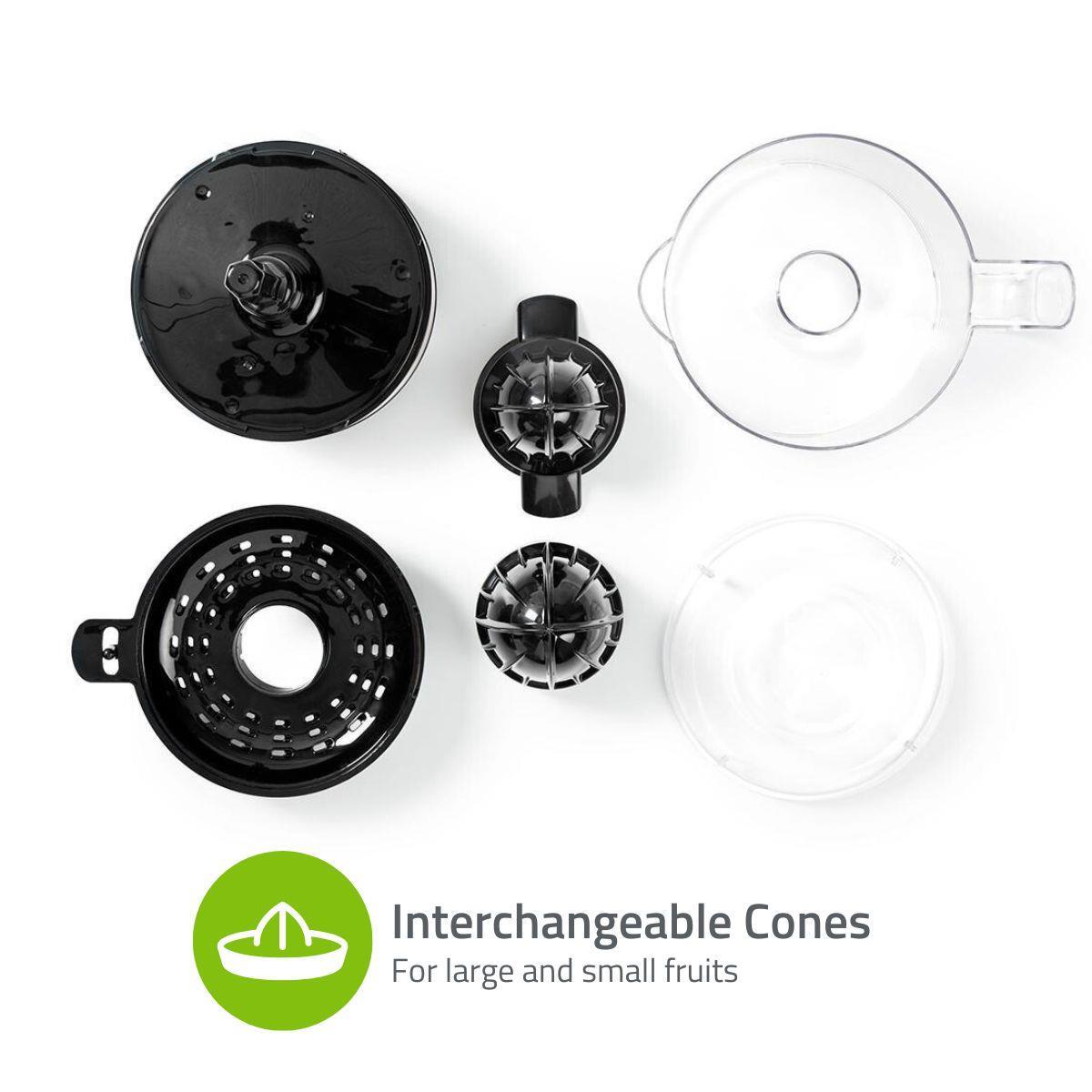 Gastronoma 800ml Electric Citrus Press Juicer with Adjustable Pulp Filter, 2x Cones and Easy Pour Spout - Black/Silver